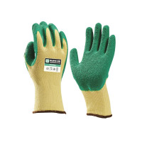 HANDSCHOEN NAADLOOS GEBREID MET GROENE GERUWDE LATEX COATING GLOVE ON GRIPPER 9L